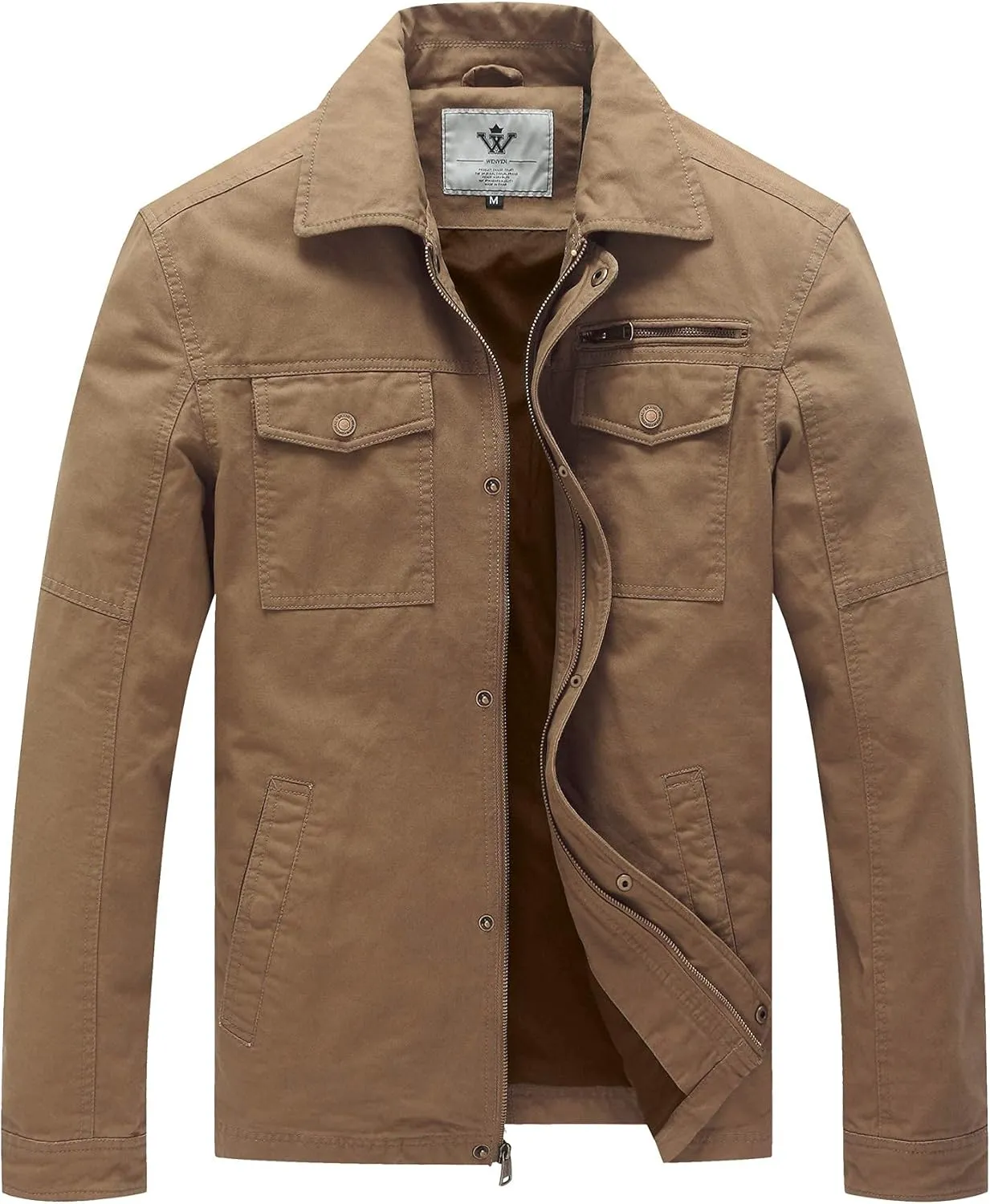 WenVen Men's Casual Canvas Cotton Military Lapel Jacket