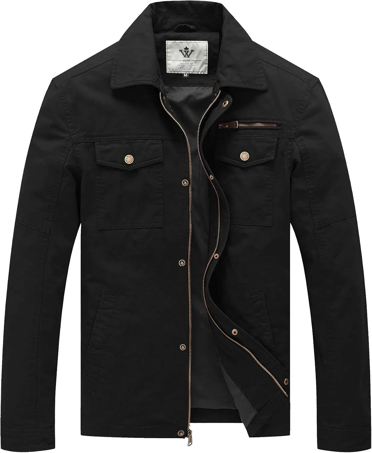 WenVen Men's Casual Canvas Cotton Military Lapel Jacket