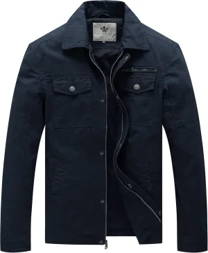 WenVen Men's Casual Canvas Cotton Military Lapel Jacket