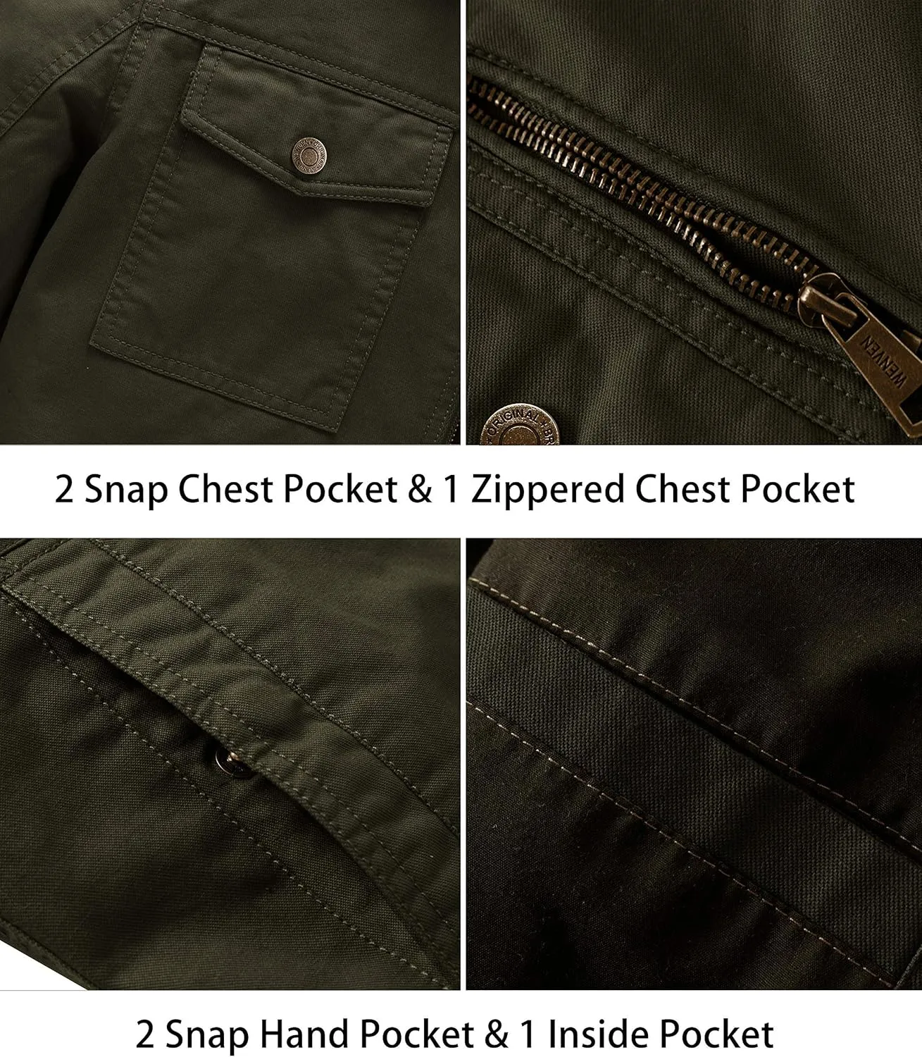 WenVen Men's Casual Canvas Cotton Military Lapel Jacket