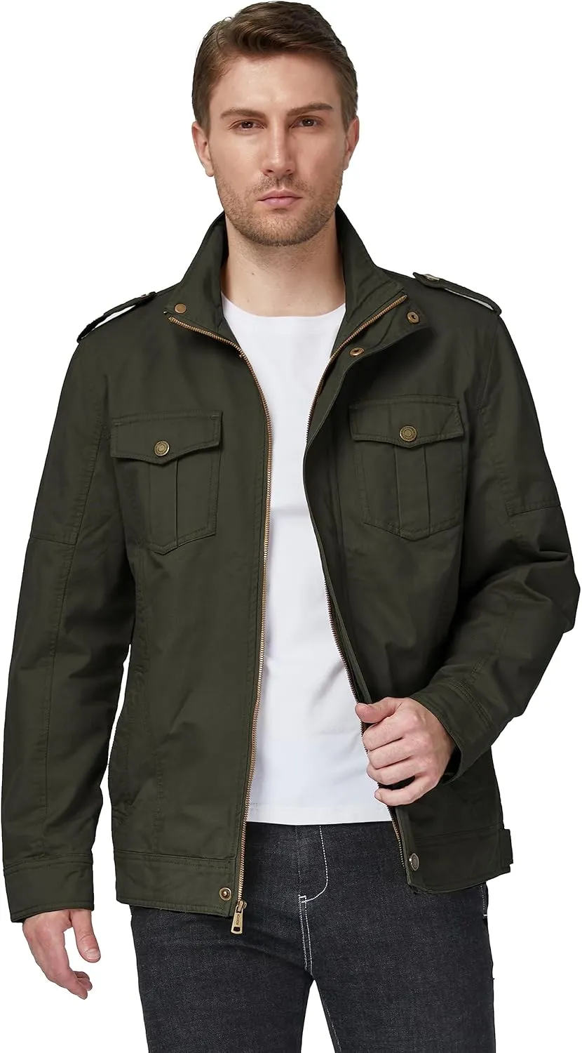 WenVen Men's Casual Washed Cotton Military Jacket