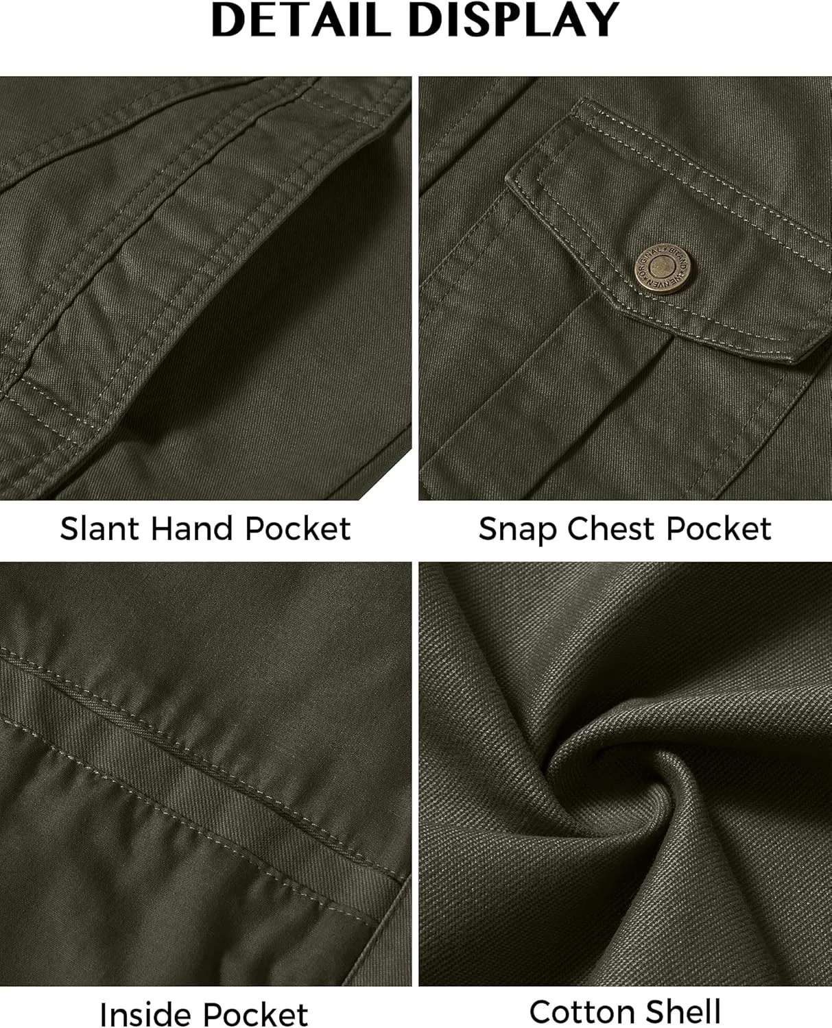 WenVen Men's Casual Washed Cotton Military Jacket