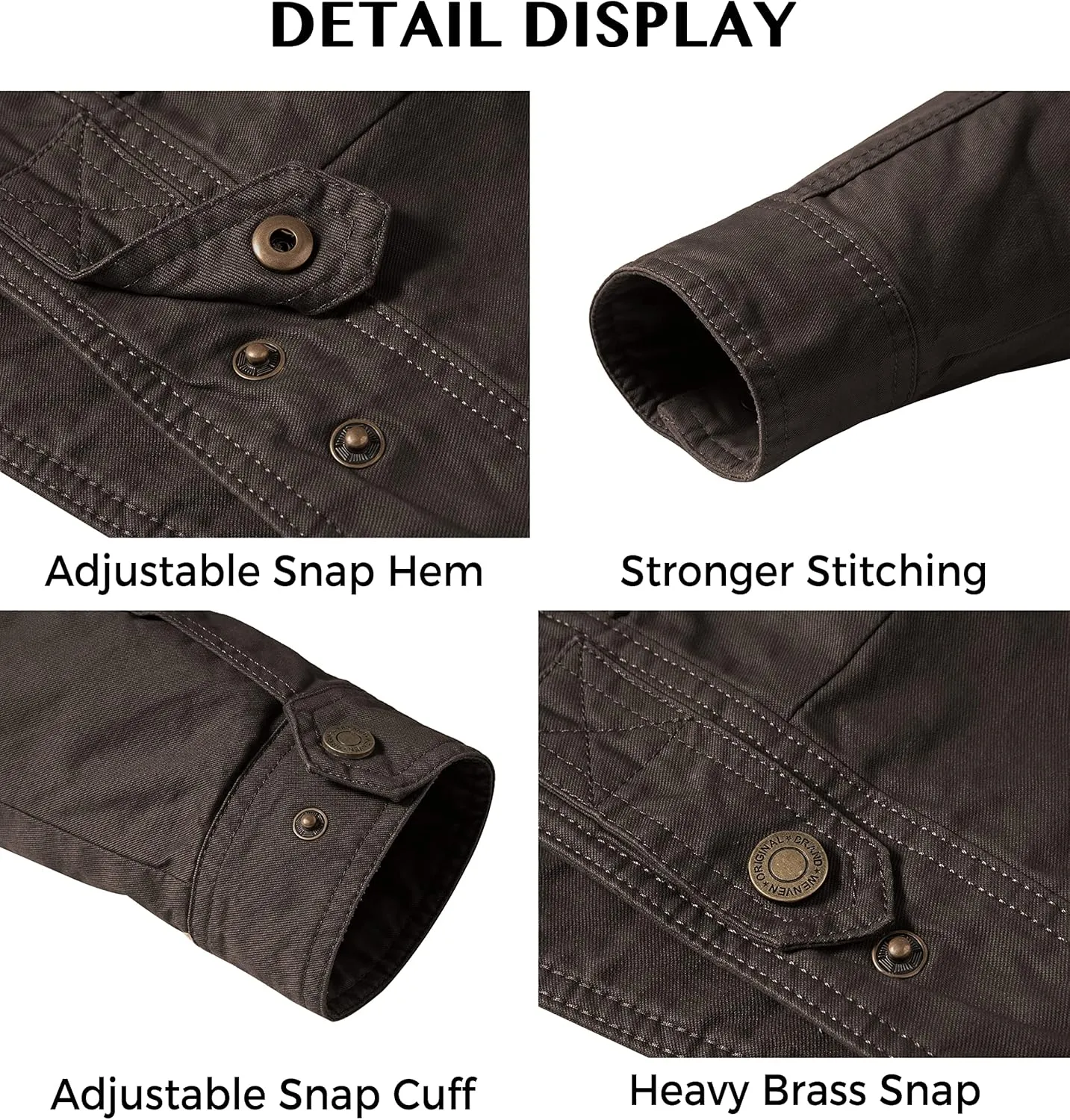 WenVen Men's Casual Washed Cotton Military Jacket