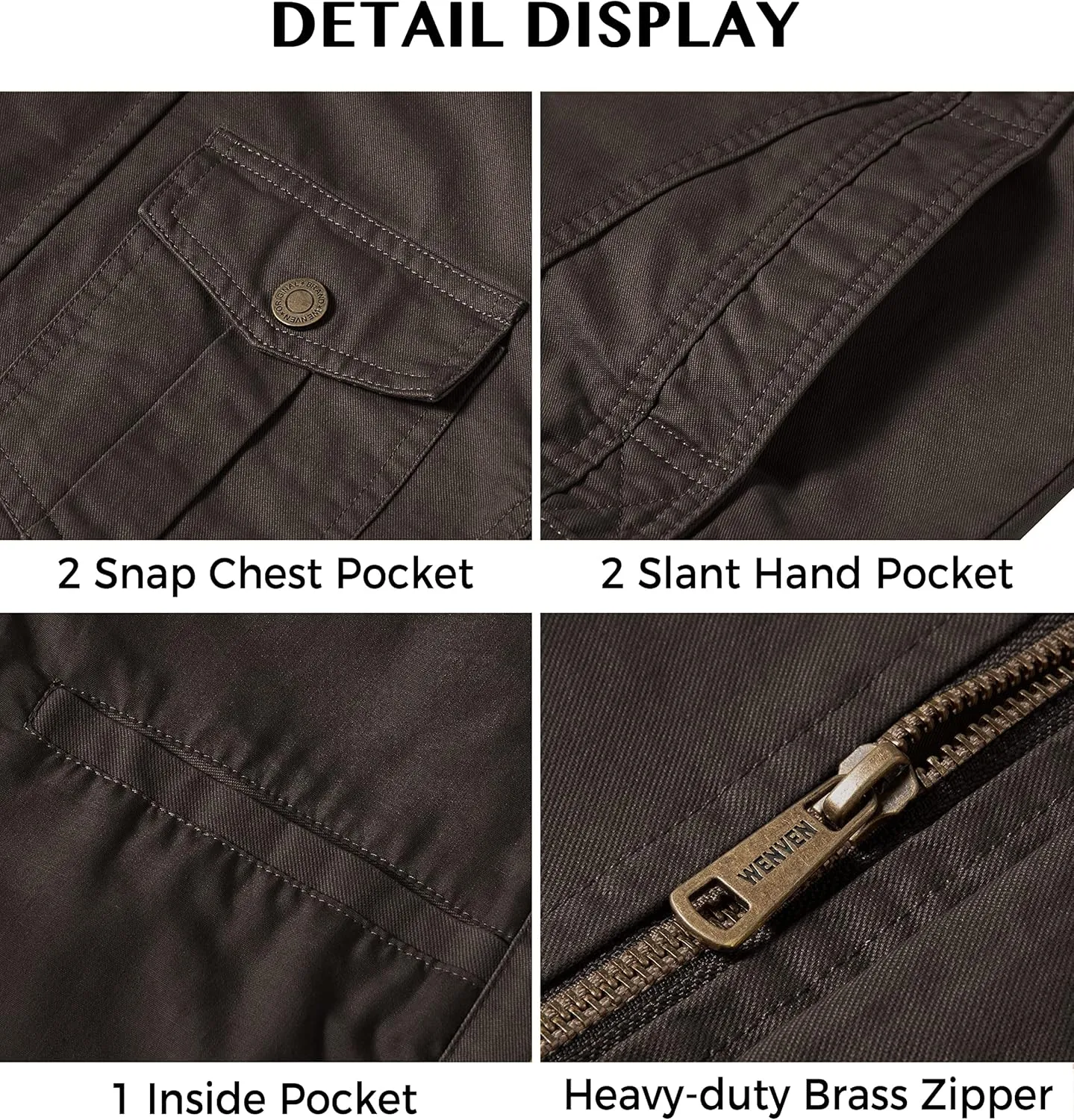 WenVen Men's Casual Washed Cotton Military Jacket