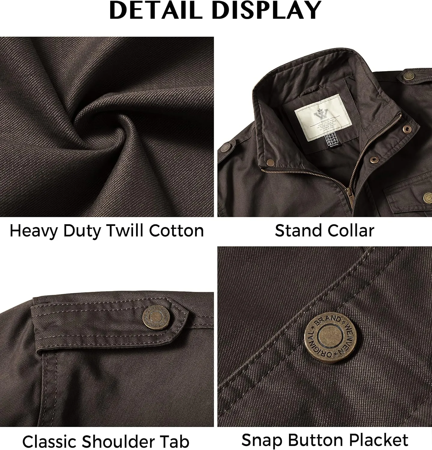 WenVen Men's Casual Washed Cotton Military Jacket