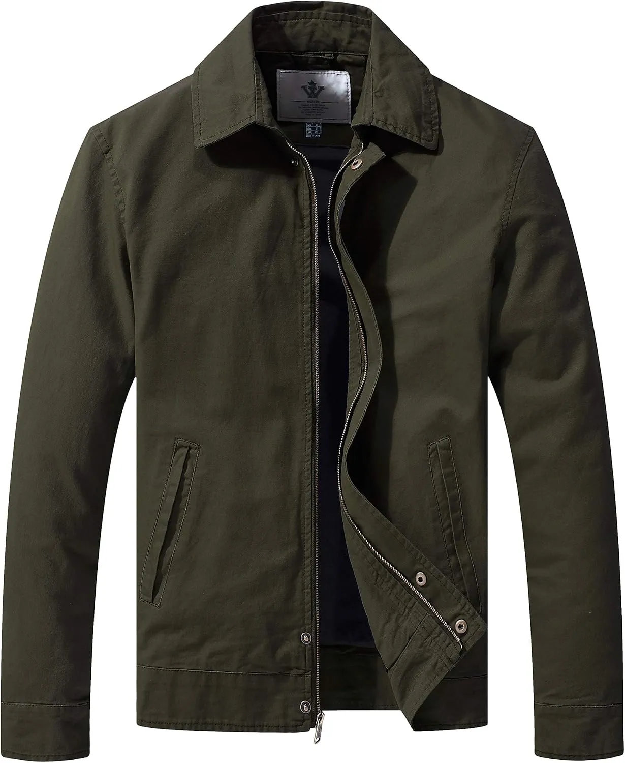 WenVen Men's Lightweight Military Cotton Jacket Casual Spring Lapel Work Coat