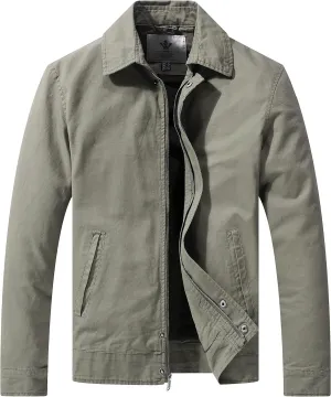 WenVen Men's Lightweight Military Cotton Jacket Casual Spring Lapel Work Coat