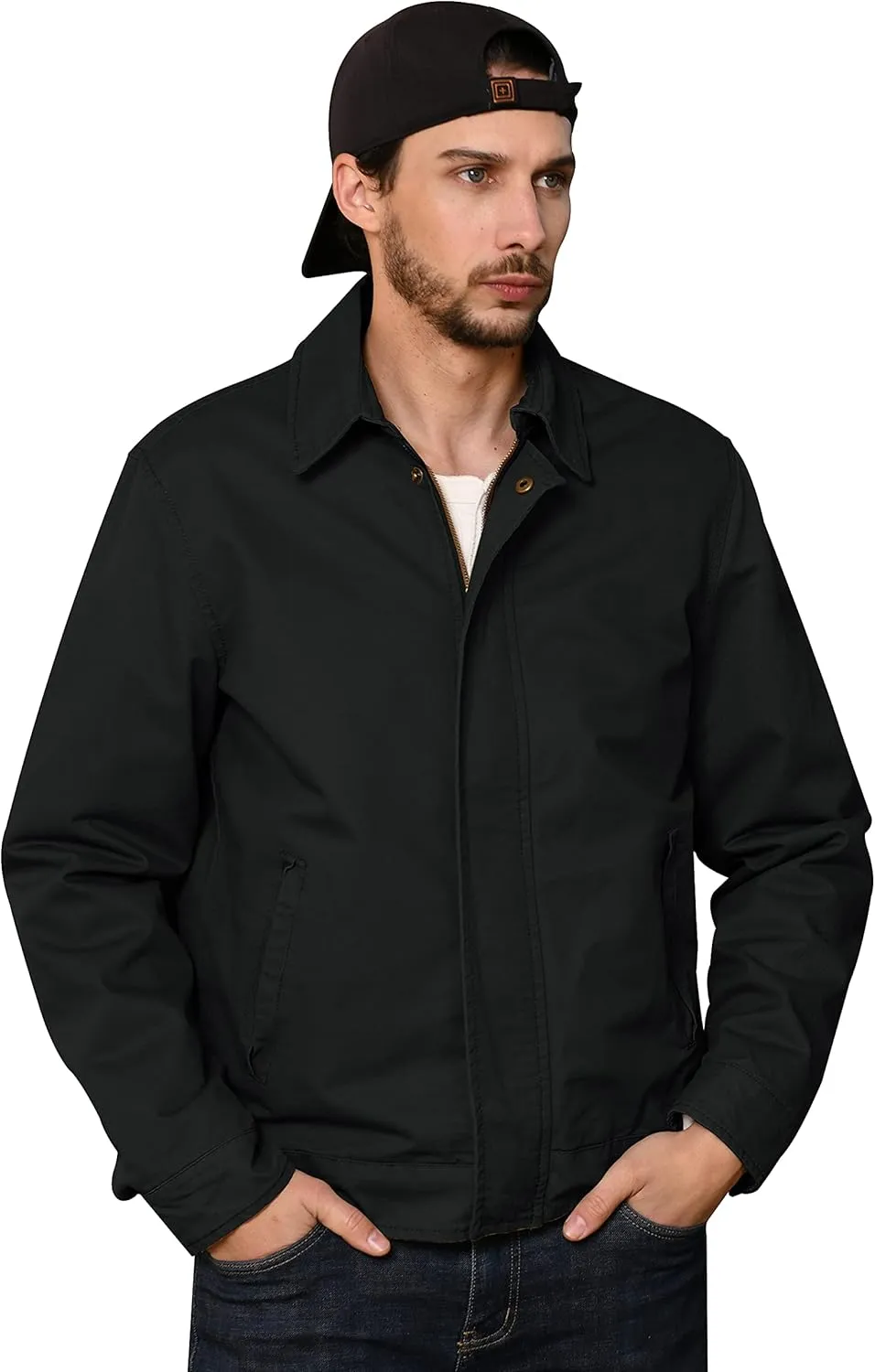 WenVen Men's Lightweight Military Cotton Jacket Casual Spring Lapel Work Coat