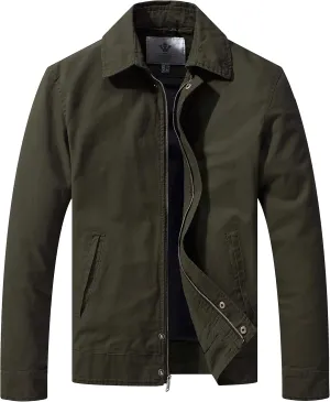 WenVen Men's Lightweight Military Cotton Jacket Casual Spring Lapel Work Coat