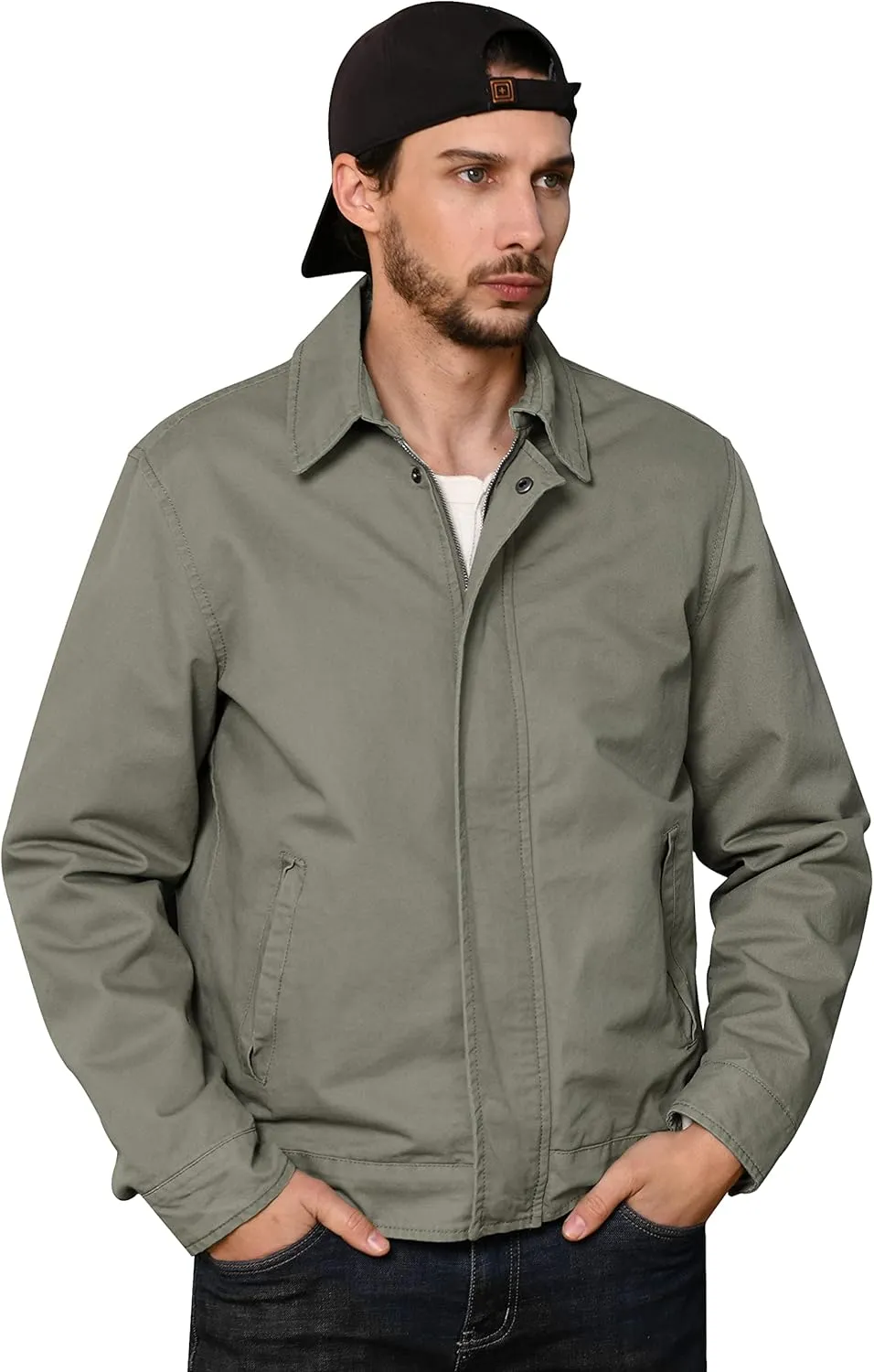 WenVen Men's Lightweight Military Cotton Jacket Casual Spring Lapel Work Coat