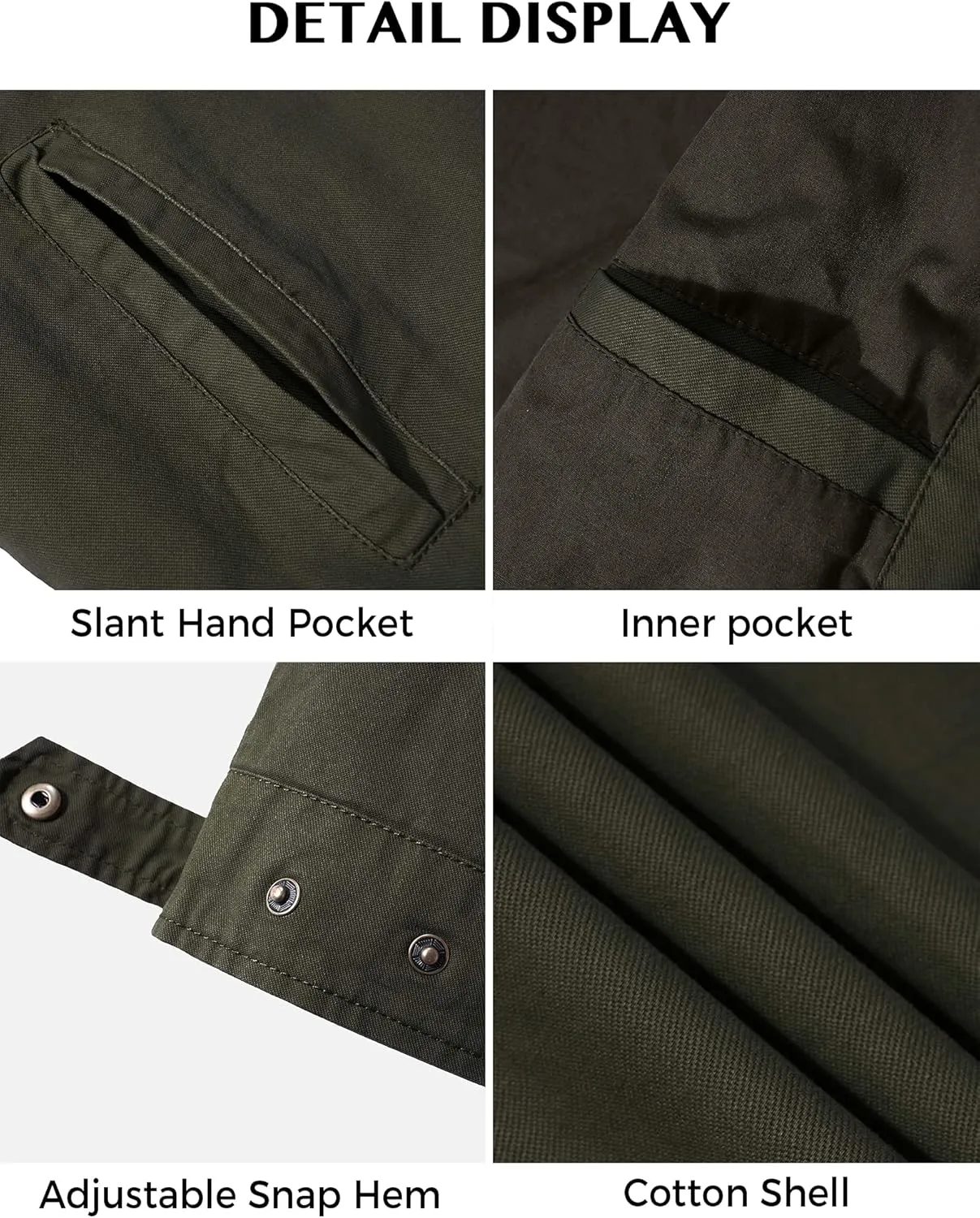 WenVen Men's Lightweight Military Cotton Jacket Casual Spring Lapel Work Coat