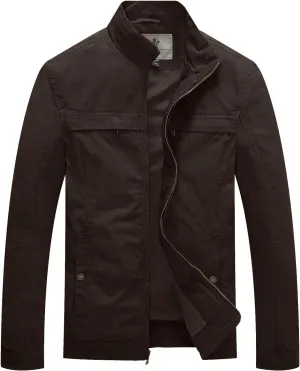 WenVen Men's Spring Canvas Military Style Jacket Casual Lightweight Cotton Coat