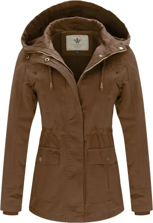 WenVen Women's Cotton Military Jacket Lightweight Casual Anorak Coat with Hood