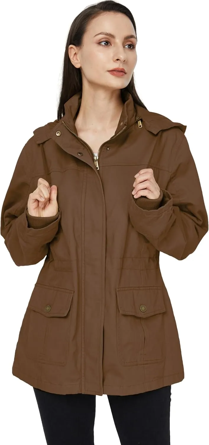 WenVen Women's Cotton Military Jacket Lightweight Casual Anorak Coat with Hood