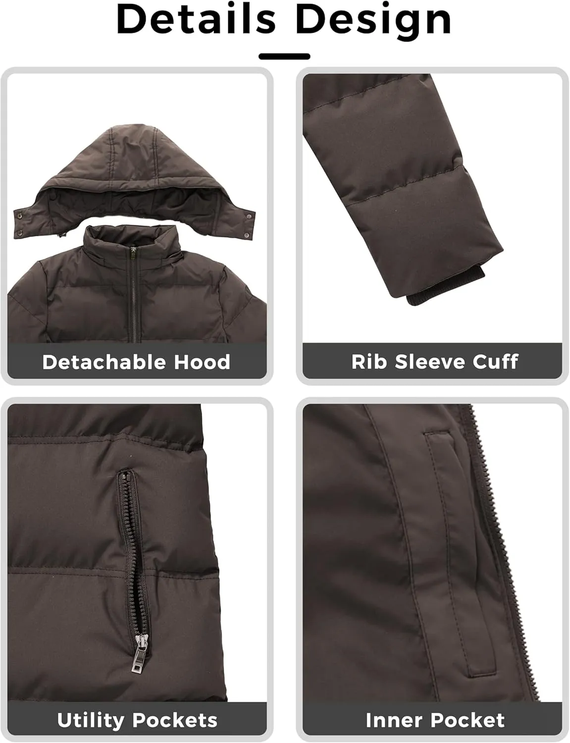 WenVen Women's Warm Thickened Parka Coat Winter Puffer Jacket with Removable Hood