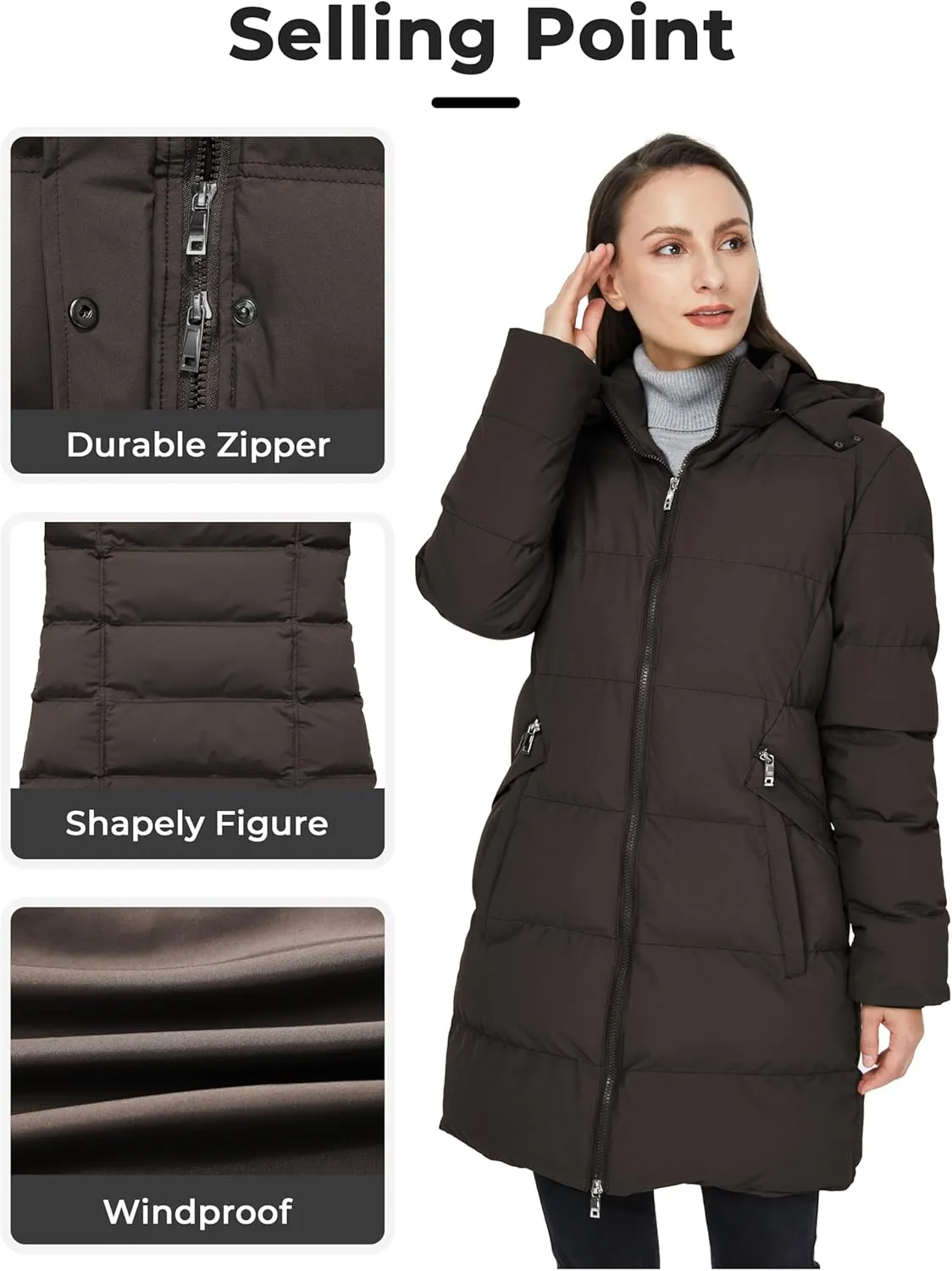 WenVen Women's Warm Thickened Parka Coat Winter Puffer Jacket with Removable Hood