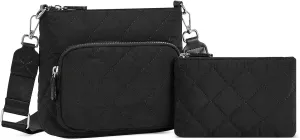 WESTBRONCO Quilted Crossbody Bags for Women Multi Zipper Pockets Nylon Purses with Wallet Set