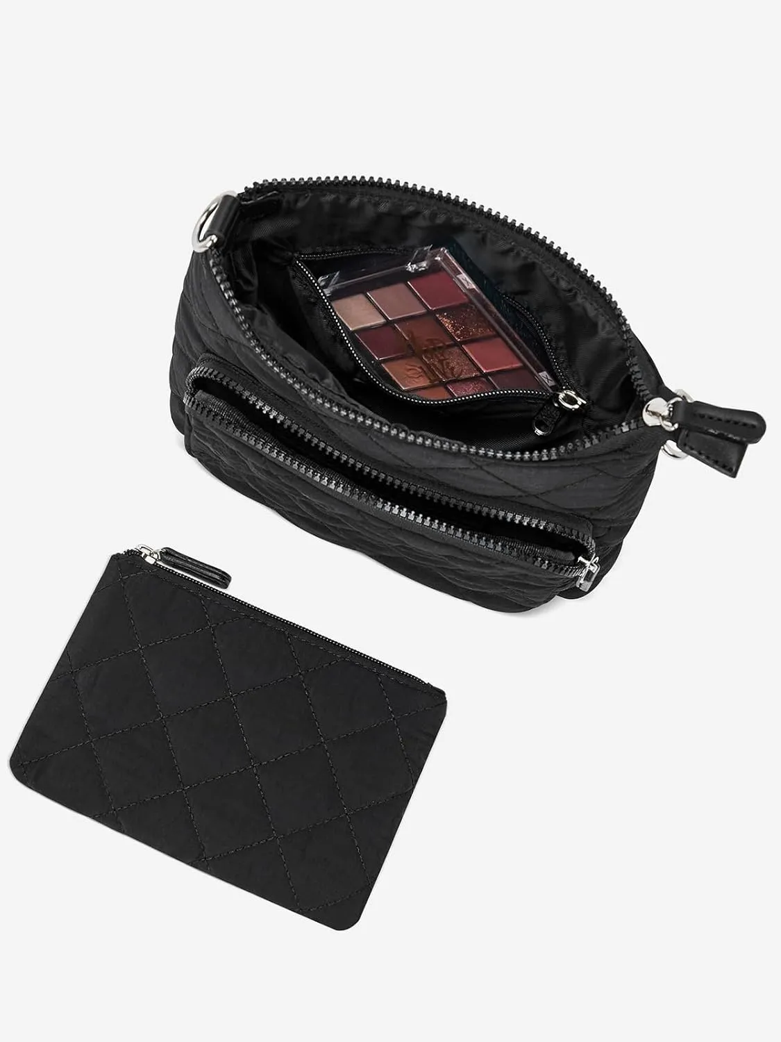 WESTBRONCO Quilted Crossbody Bags for Women Multi Zipper Pockets Nylon Purses with Wallet Set