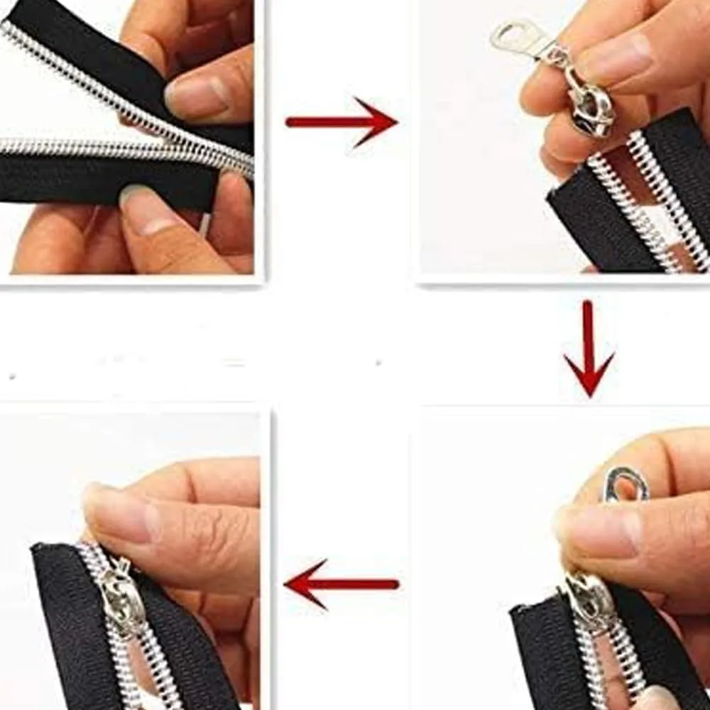 White Nylon Coil Zipper Tape by The Yard with 20pcs Silver Zipper Pulls for Purse and Bag (White)