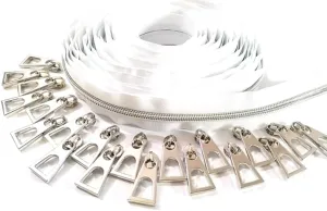 White Nylon Coil Zipper Tape by The Yard with 20pcs Silver Zipper Pulls for Purse and Bag (White)