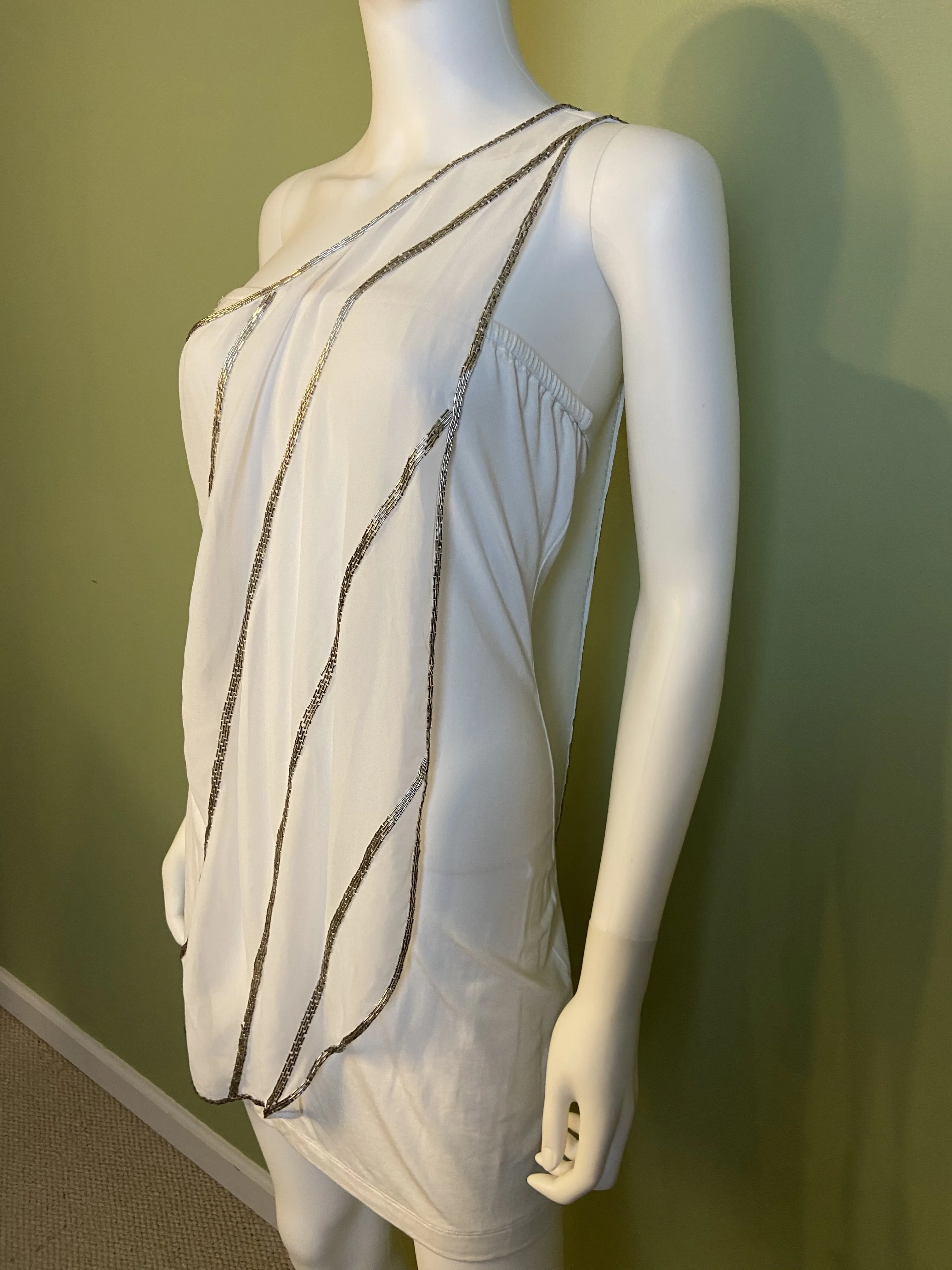 White Silver Beaded Grecian Stretch Mini Dress