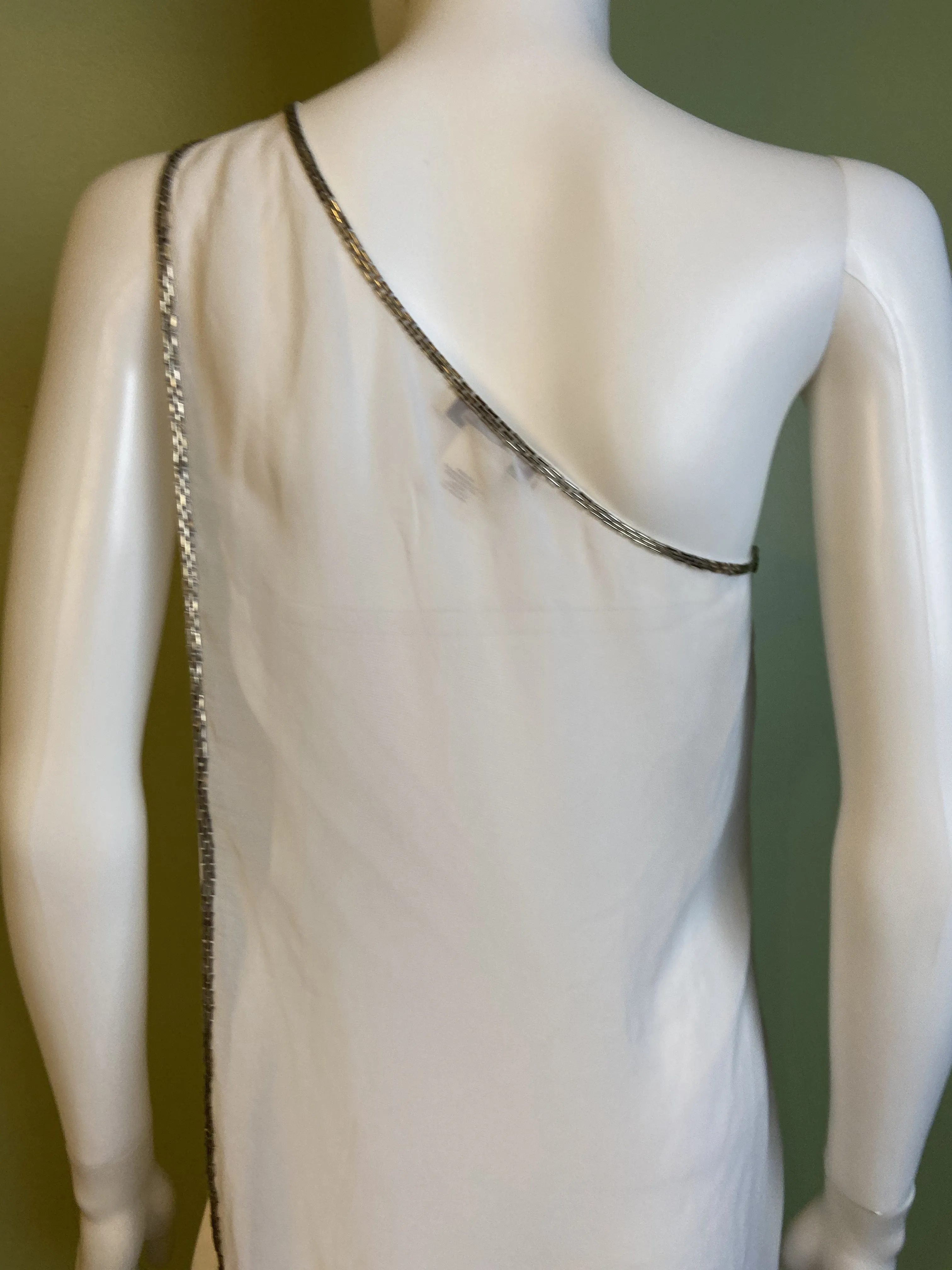 White Silver Beaded Grecian Stretch Mini Dress