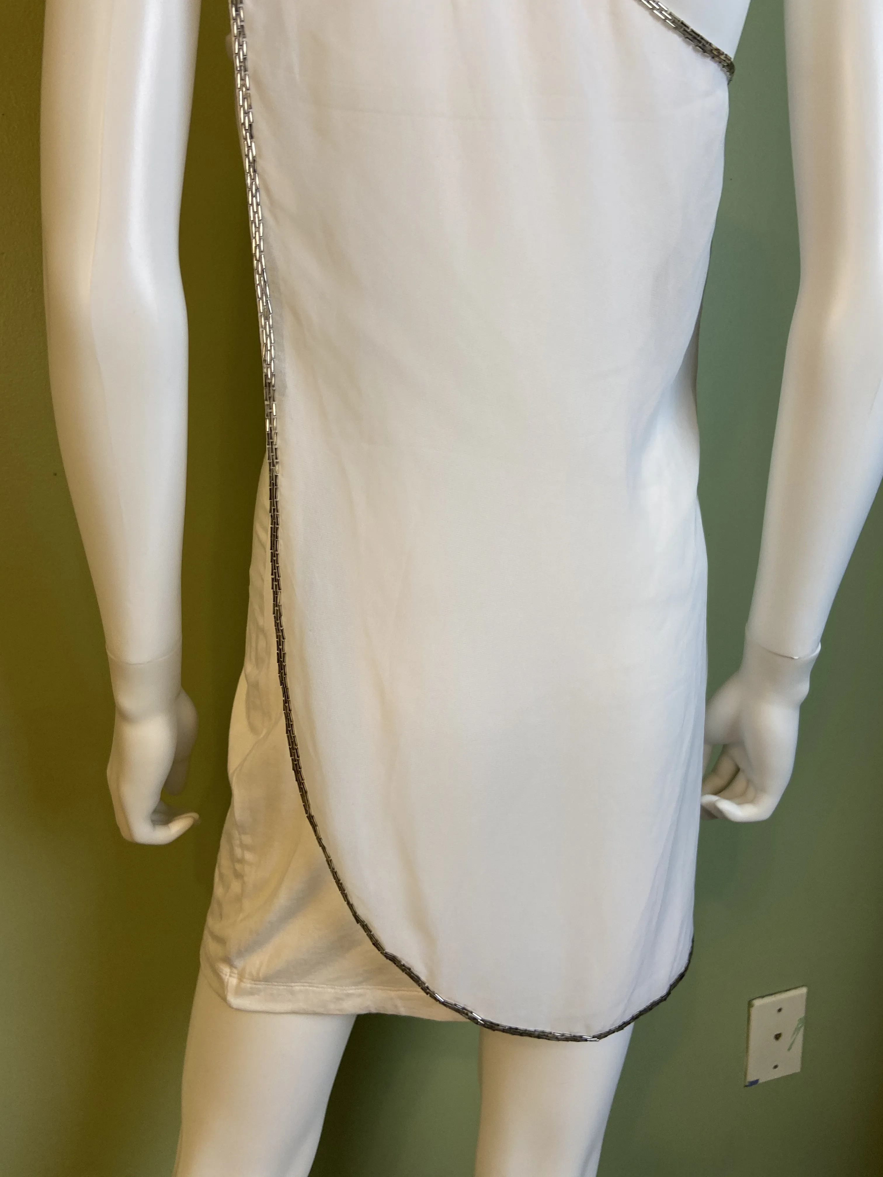 White Silver Beaded Grecian Stretch Mini Dress