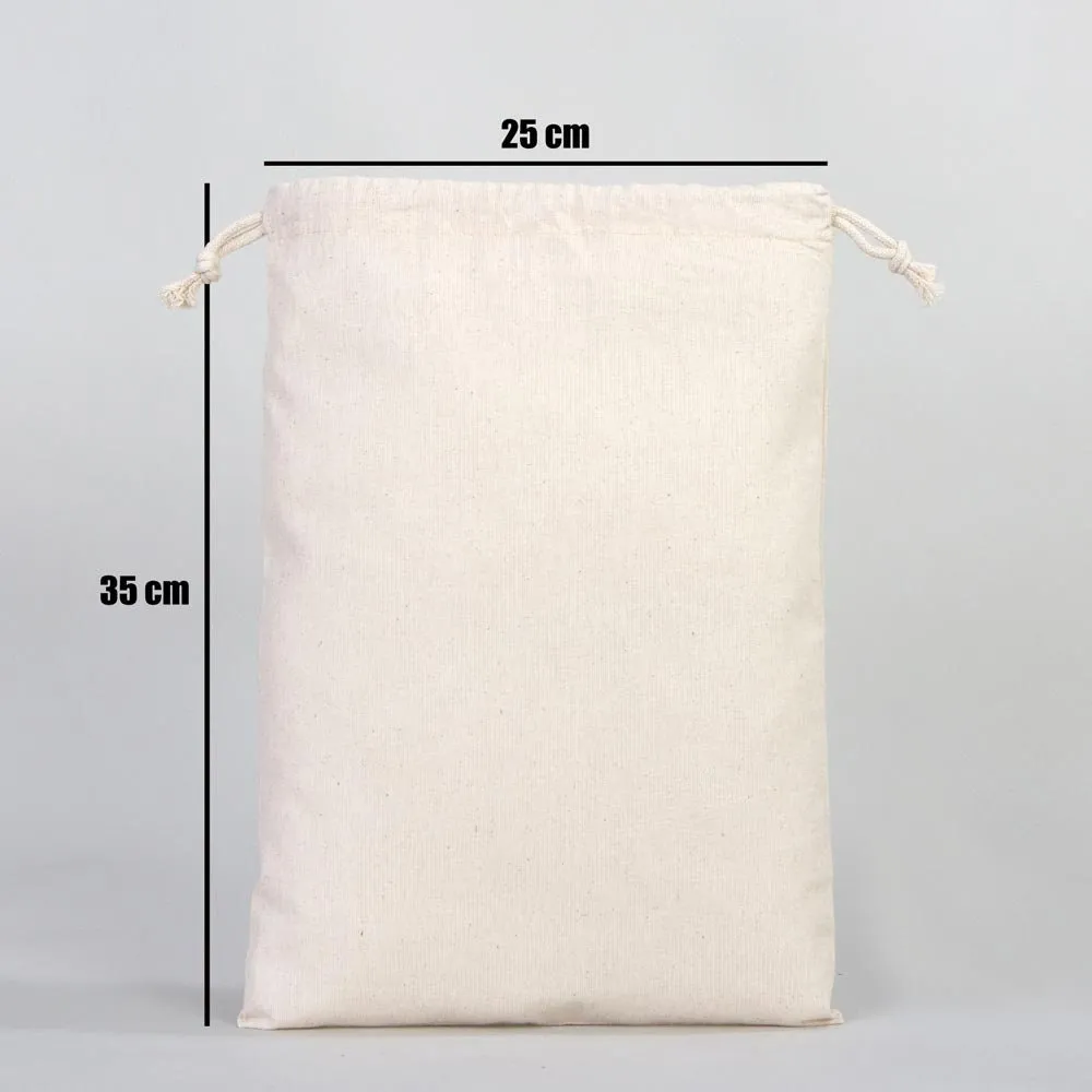 Wholesale 10"W x 14"H (25 cm x 35 cm)" Organic Cotton Pouch Bags -  Bulk Organic Cotton Double Drawstring Pouch Bags - No Print Cotton Pouch