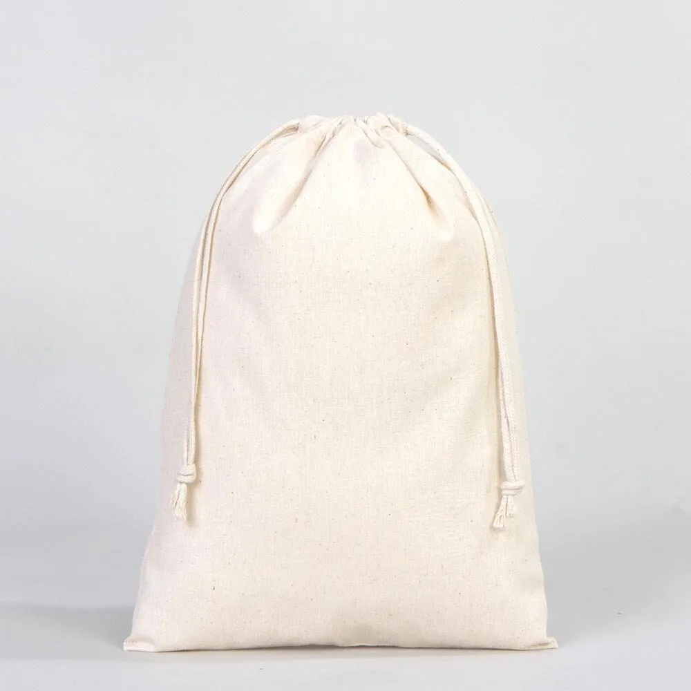 Wholesale 10"W x 14"H (25 cm x 35 cm)" Organic Cotton Pouch Bags -  Bulk Organic Cotton Double Drawstring Pouch Bags - No Print Cotton Pouch