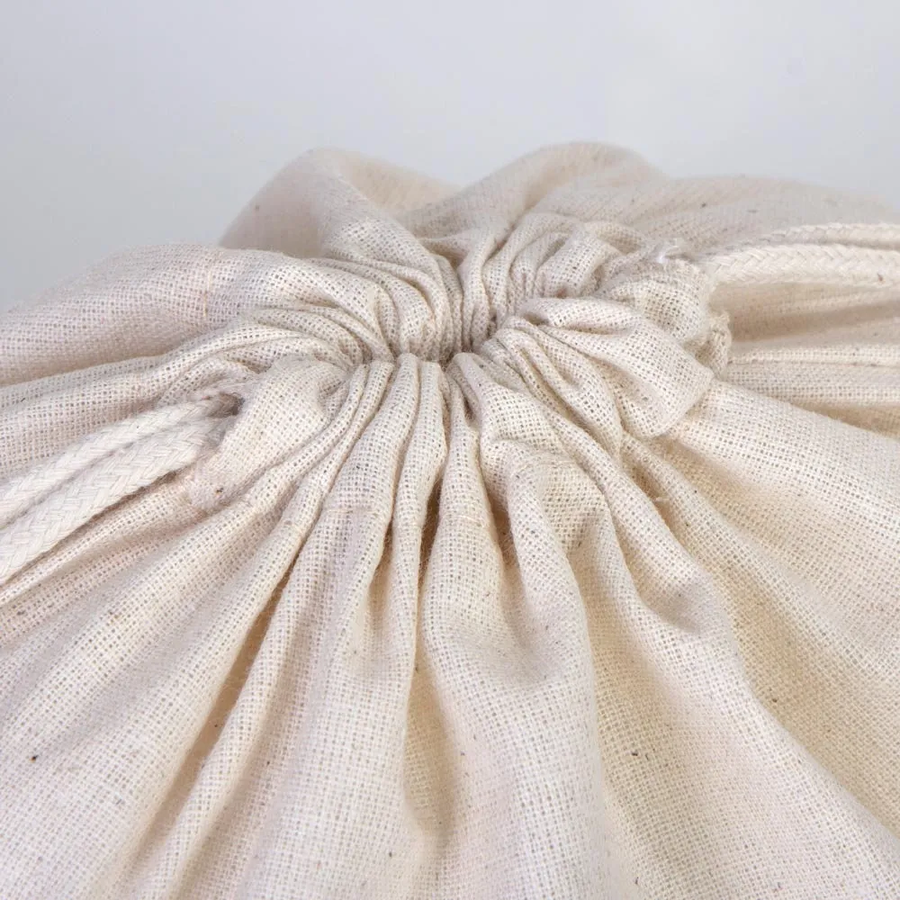 Wholesale 10"W x 14"H (25 cm x 35 cm)" Organic Cotton Pouch Bags -  Bulk Organic Cotton Double Drawstring Pouch Bags - No Print Cotton Pouch