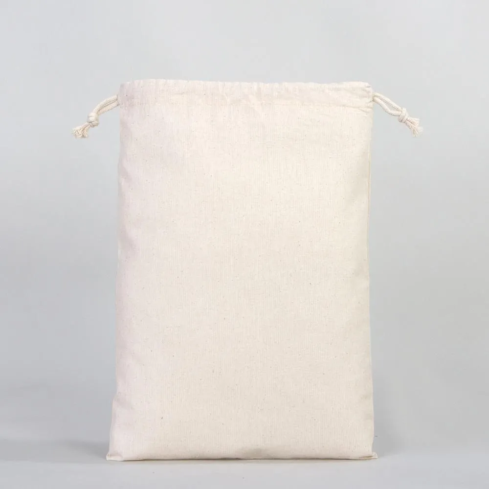 Wholesale 10"W x 14"H (25 cm x 35 cm)" Organic Cotton Pouch Bags -  Bulk Organic Cotton Double Drawstring Pouch Bags - No Print Cotton Pouch