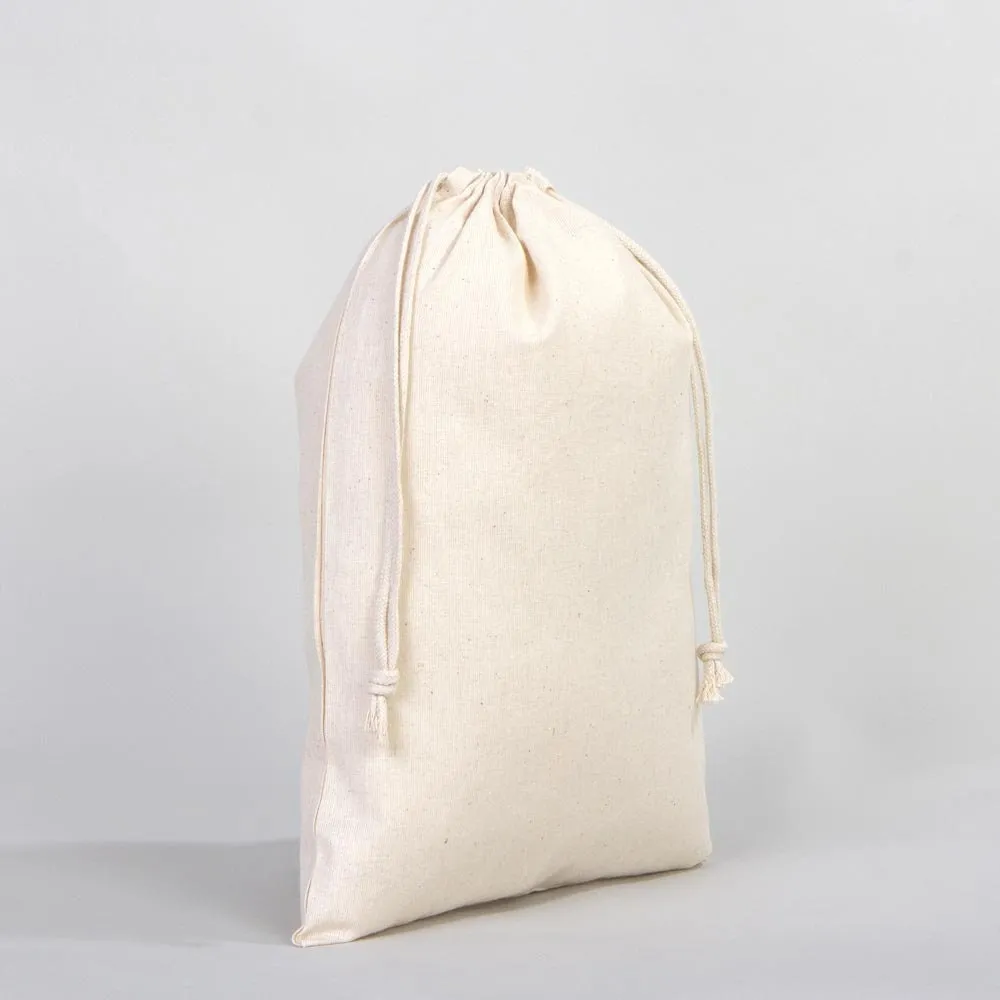 Wholesale 10"W x 14"H (25 cm x 35 cm)" Organic Cotton Pouch Bags -  Bulk Organic Cotton Double Drawstring Pouch Bags - No Print Cotton Pouch