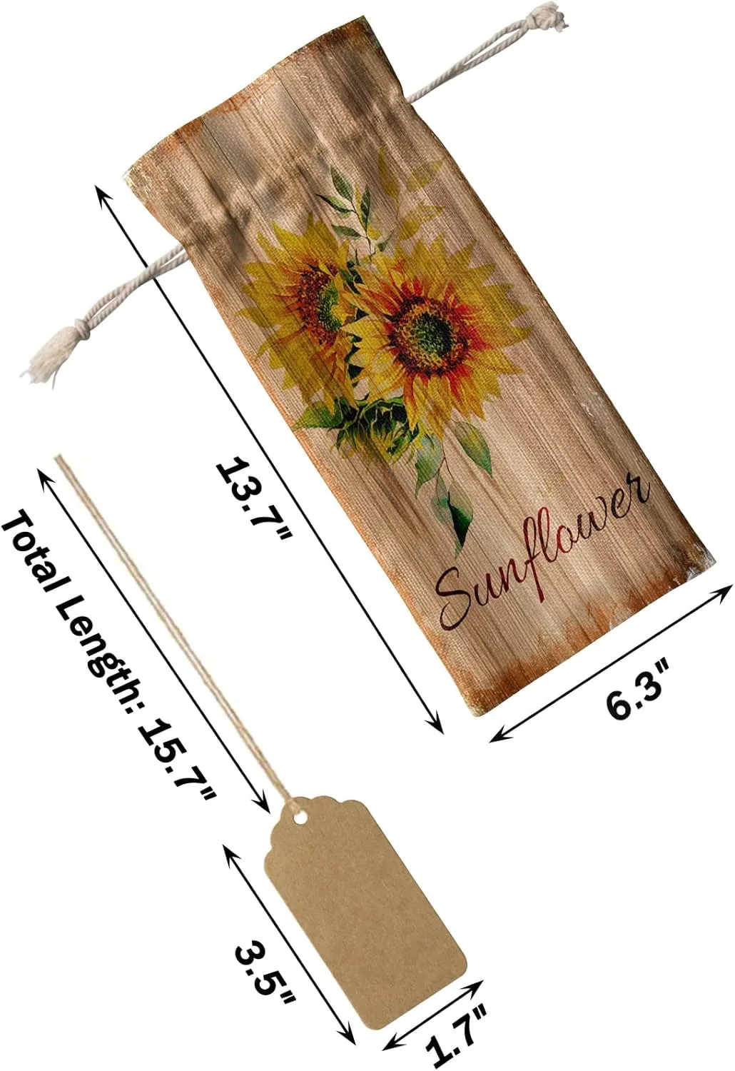 Wine Gift Bag Washable Wine Bags for Wine Bottles Gifts Retro Sunflower Vintage Barn Wood Farmhouse Wine Travel Bag Burlap Wine Bags with Drawstrings Tabs, 10PCS, 6.3x17.3 Inch