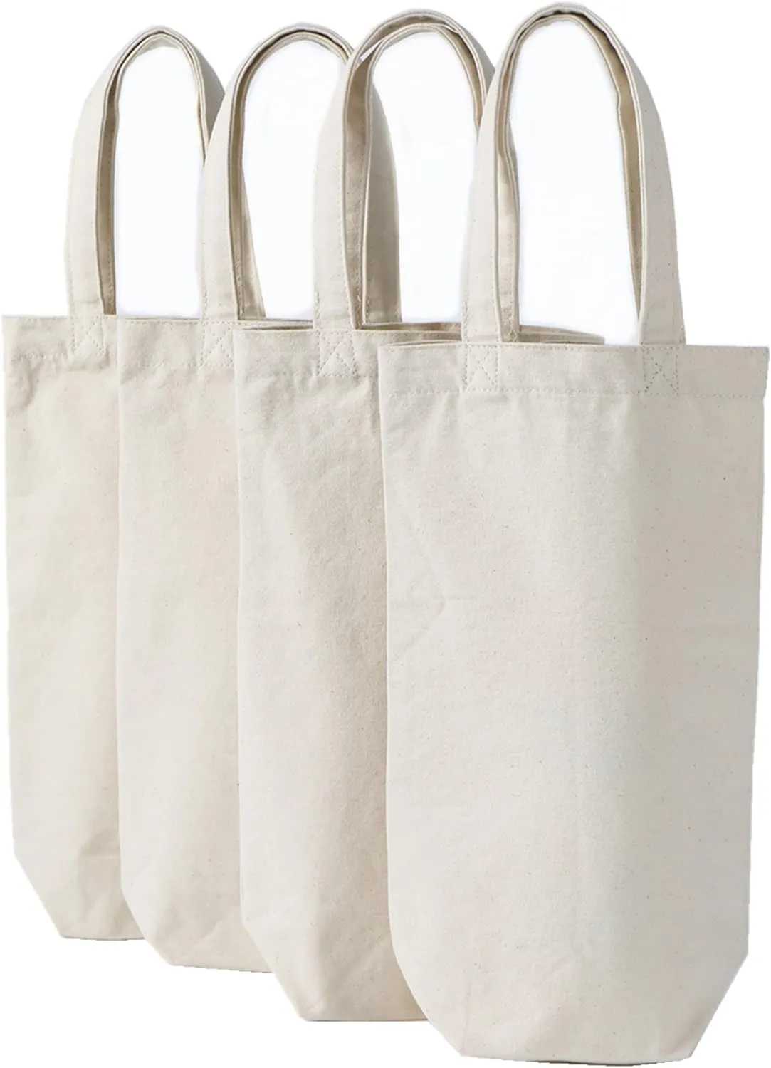 Wine Tote Bag,10x7x2 inches,4pcs Reusable Cotton Canvas Carrier Wine Bags with Drawstring Label