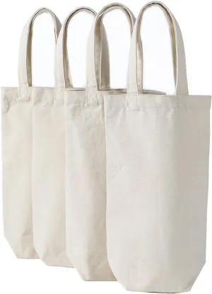 Wine Tote Bag,10x7x2 inches,4pcs Reusable Cotton Canvas Carrier Wine Bags with Drawstring Label