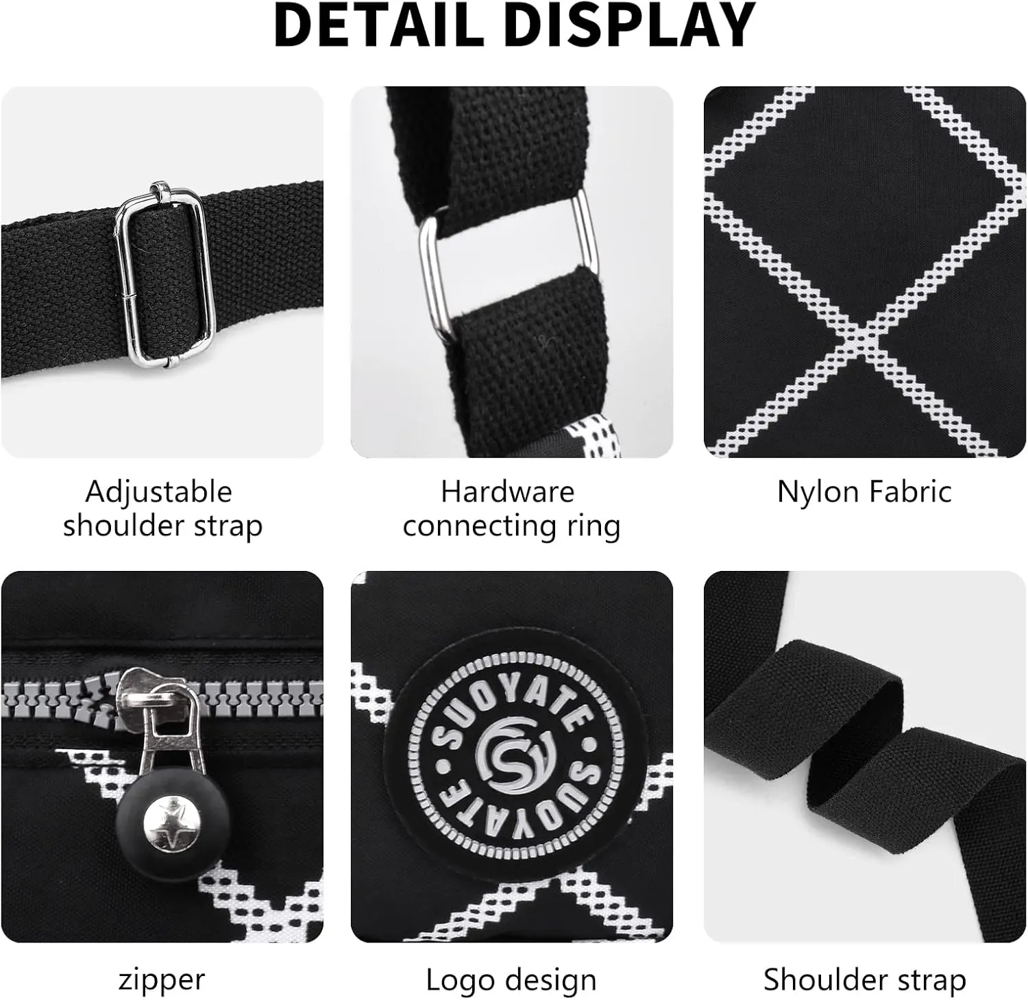WITERY Nylon Shoulder Bags for Women - Multi-Pocket Zipper Waterproof Travel Purse Casual Small Lightweight Messenger Bag