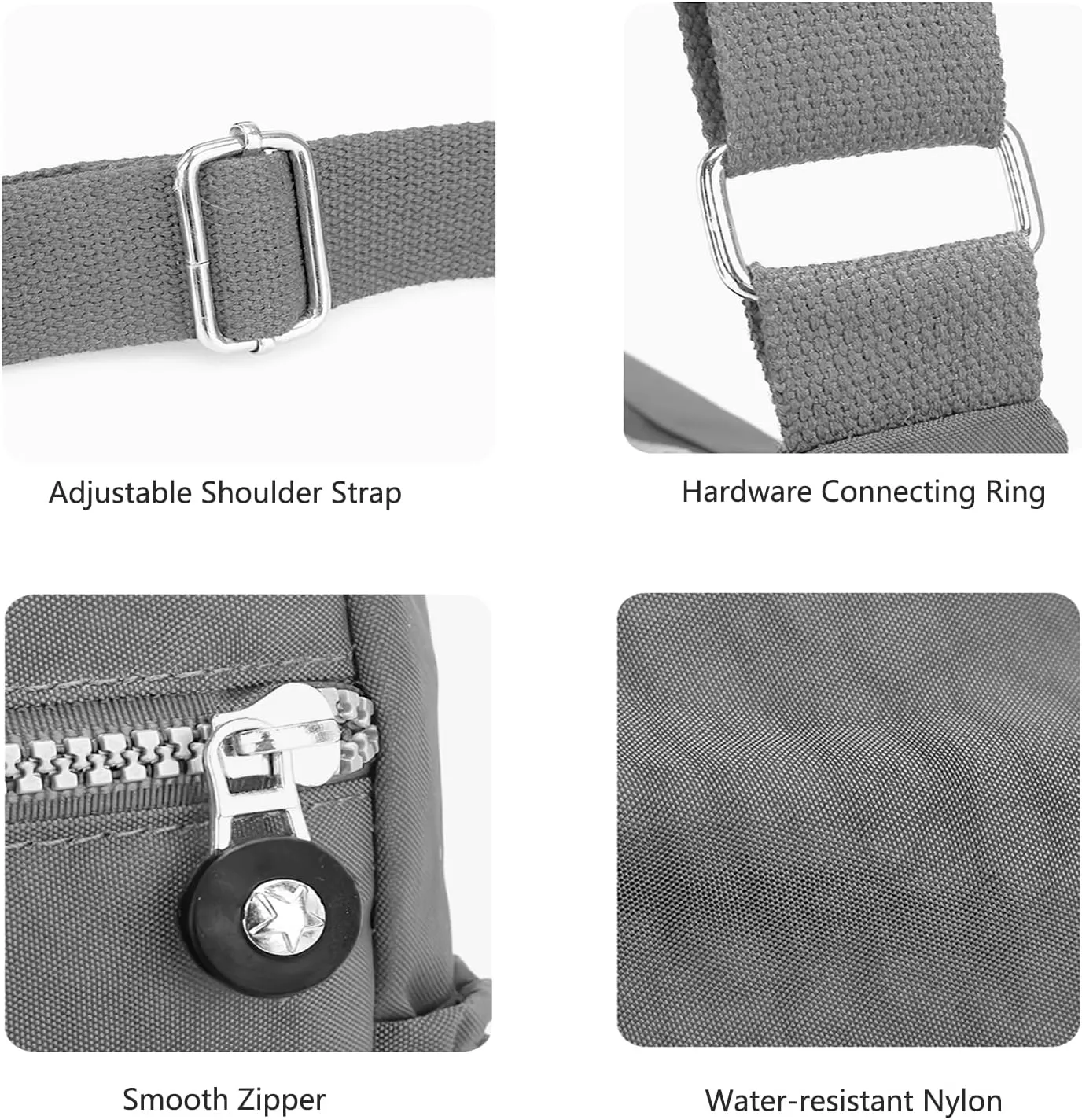 WITERY Nylon Shoulder Bags for Women - Multi-Pocket Zipper Waterproof Travel Purse Casual Small Lightweight Messenger Bag