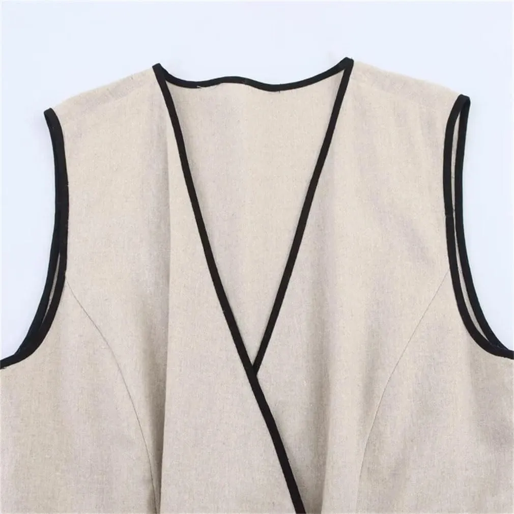 Women Casual Sleeveless Midi Long Dress with Belt Solid V-Neck A-Line Tank Dress