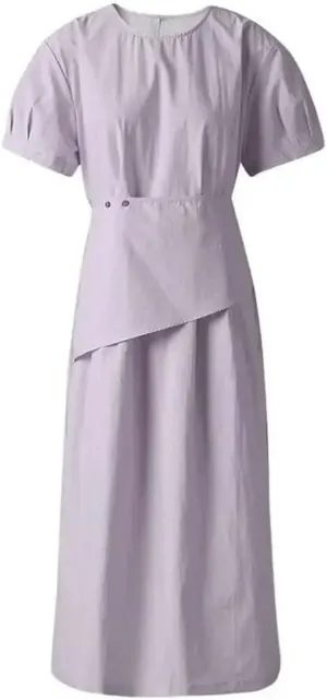 Women Irregular Patchwork Thin Midi Dress Loose Crew Neck Short Sleeve Casual Dresses