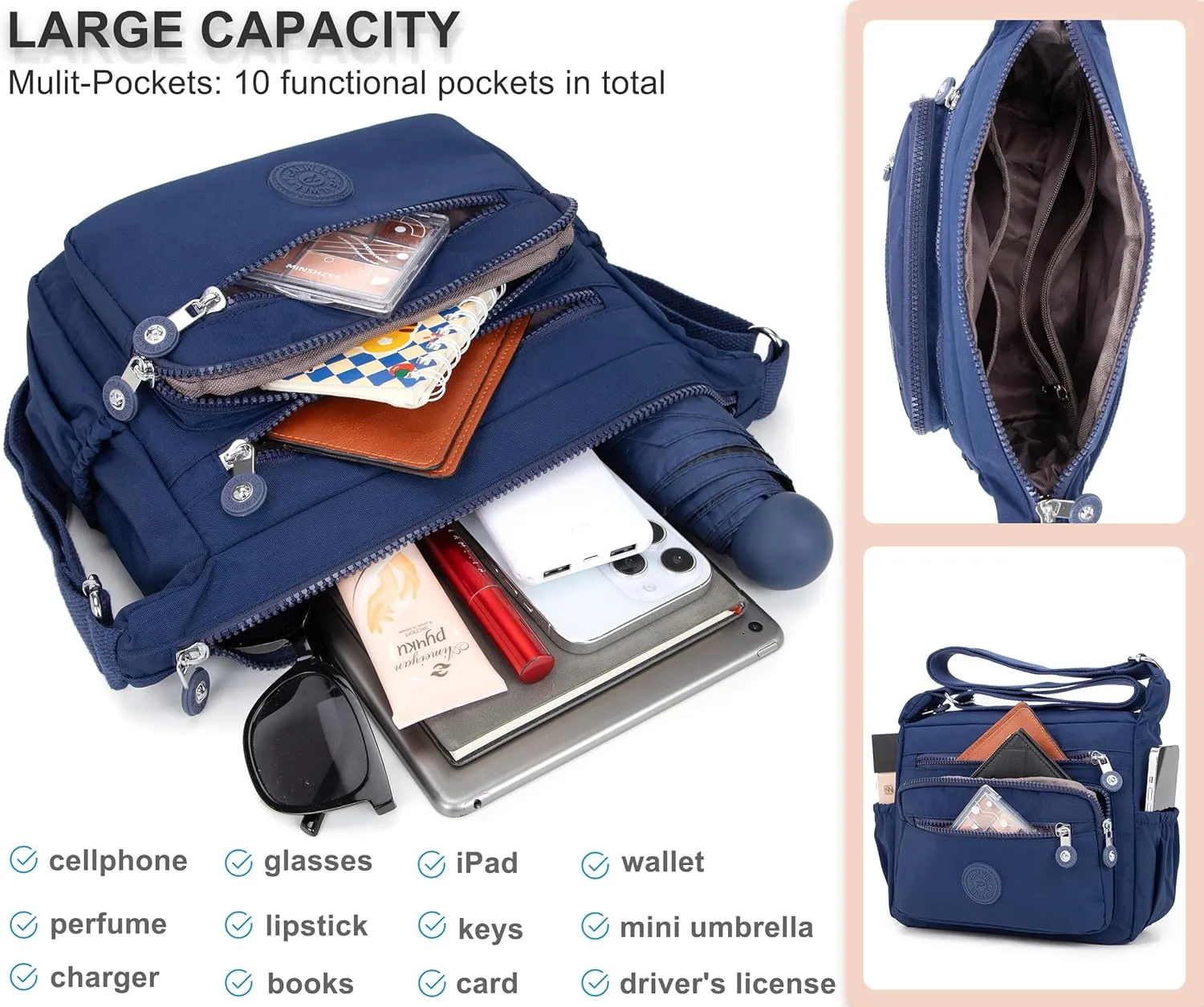 Women Shoulder Handbag Roomy Multiple Pockets Bag Ladies Crossbody Purse Tote Top Handle Satchel