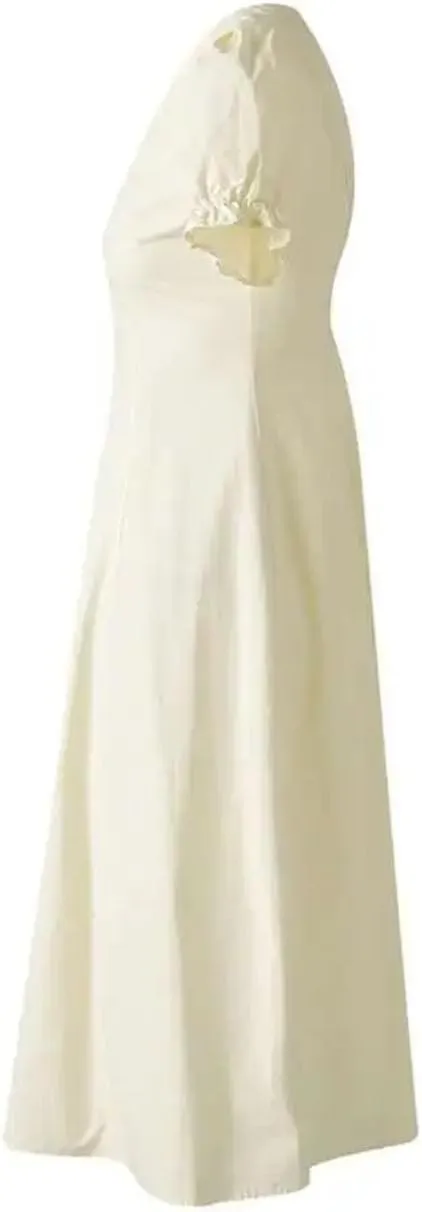Women Slim Midi Dress Casual Crew Neck Short Puff Sleeve Loose Dresses