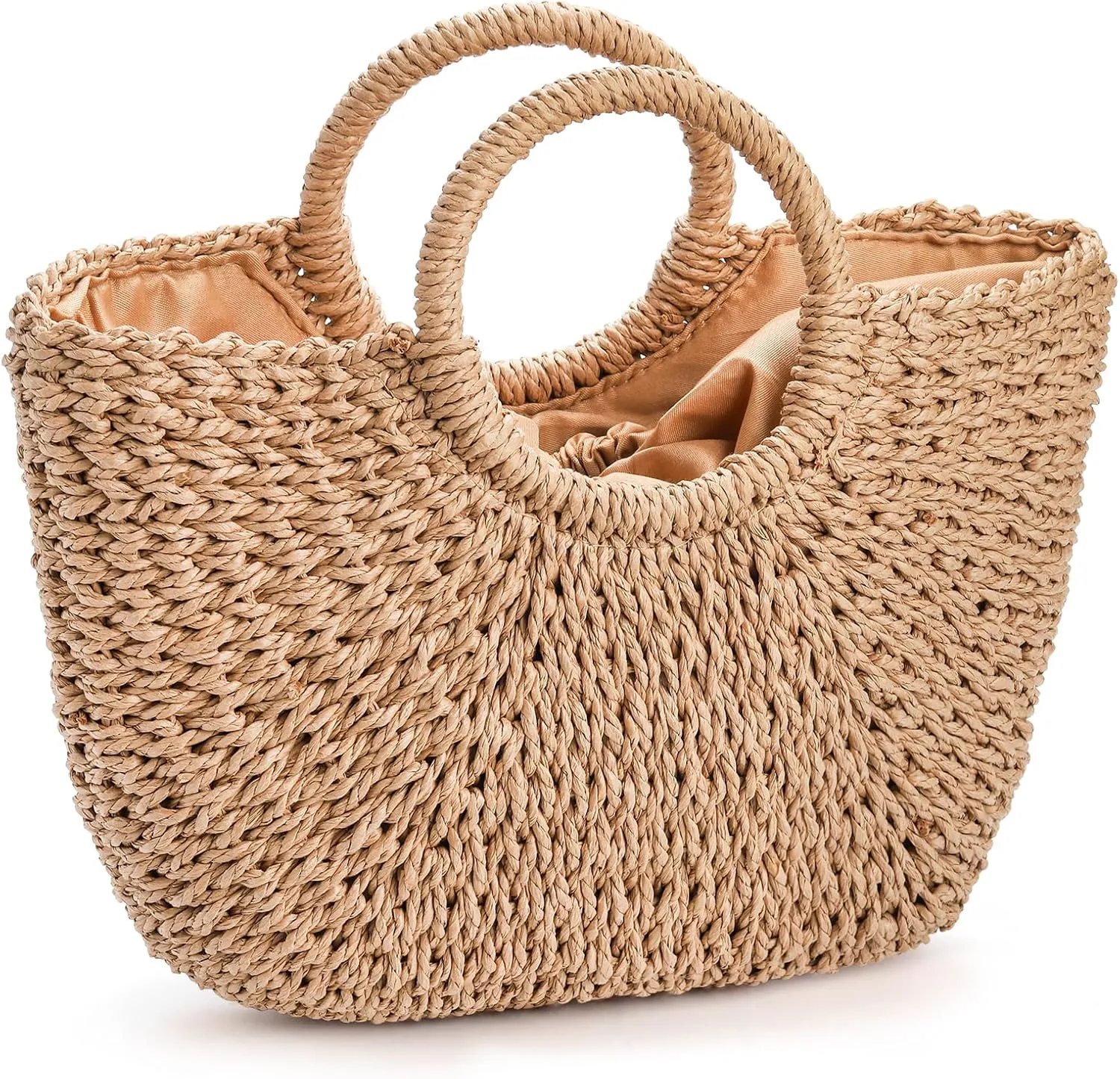 Women Straw Bag, Large Hand-woven Summer Beach Handbag, Handmade Straw Tote Bag, Casual Top-handle Rattan Woven Semi-circle Clutch Bag for Women, Travel, Vacation