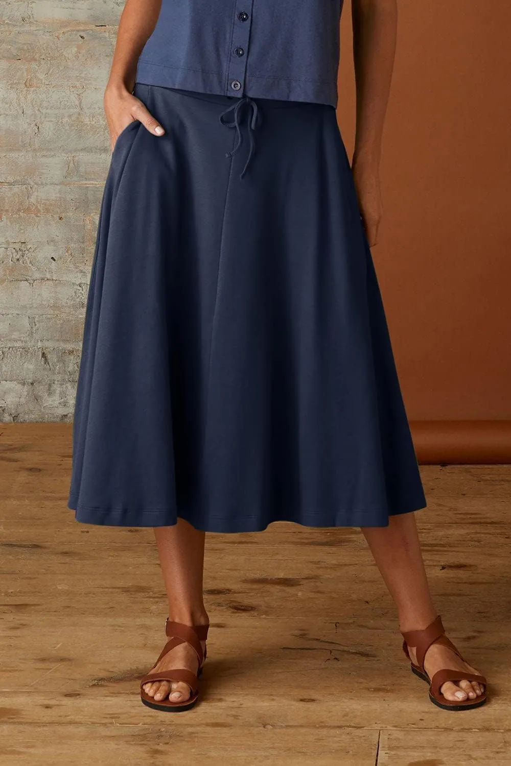 Women's 100% Organic Pima Cotton Midi Skirt with Pockets