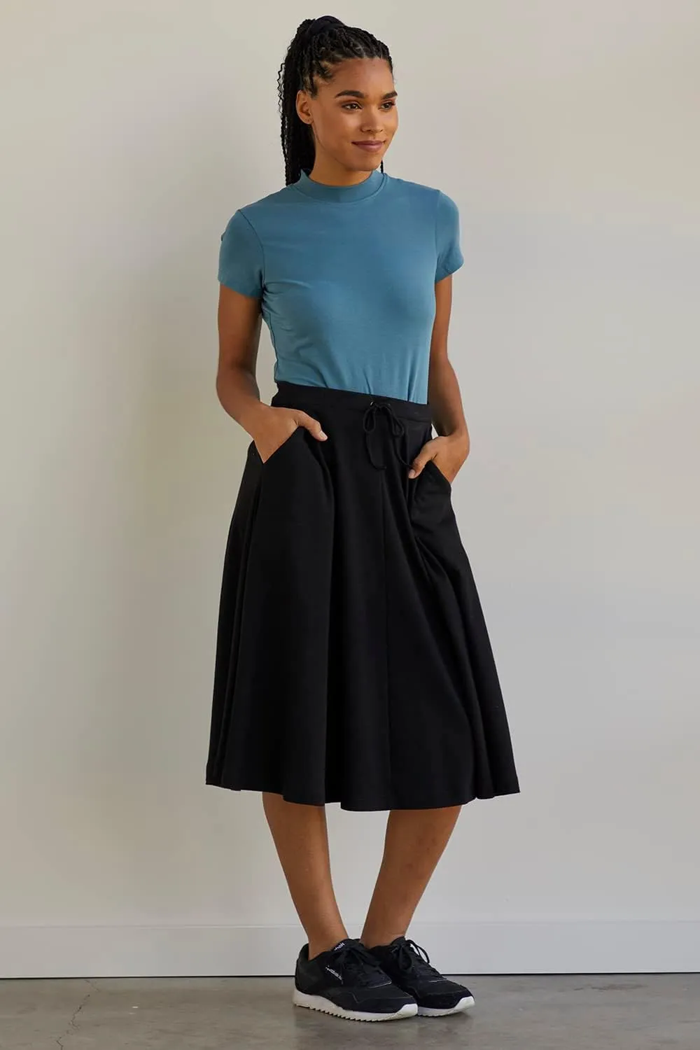 Women's 100% Organic Pima Cotton Midi Skirt with Pockets