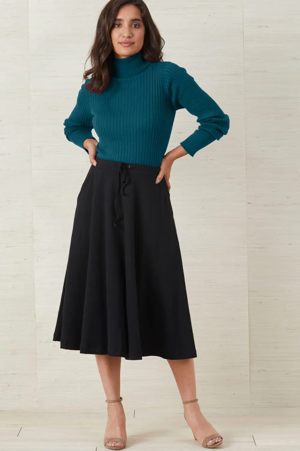 Women's 100% Organic Pima Cotton Midi Skirt with Pockets