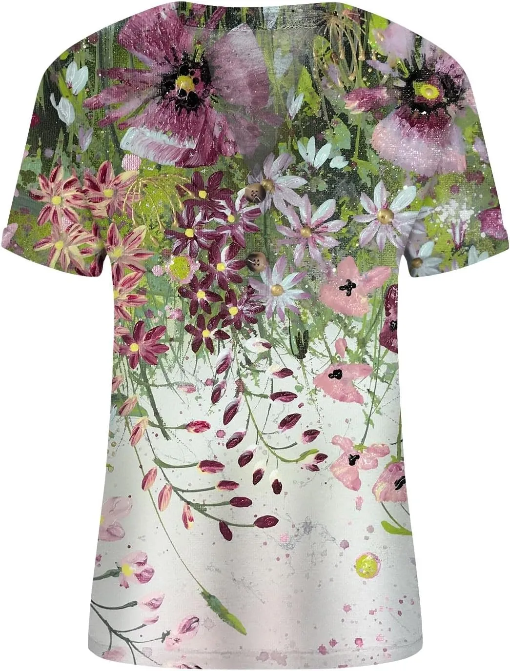Womens 2024 Summer Tops Floral Short Sleeve V Neck Blouses for Women Dressy Casual Loose Vaction Button Shirts