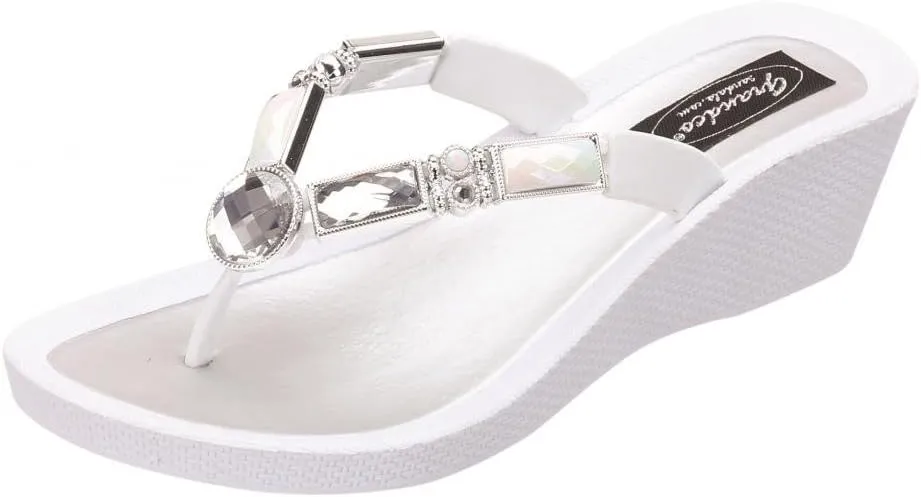 Women's 26255E Bamboo Wedge Jeweled Waterproof Molded Sole Summer Thong Sandals