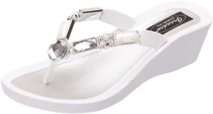 Women's 26255E Bamboo Wedge Jeweled Waterproof Molded Sole Summer Thong Sandals
