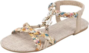 Women's Beaded Boho Sandals 2025 - Dressy & Comfortable - Ideal for Summer Outings & Beach Vacations