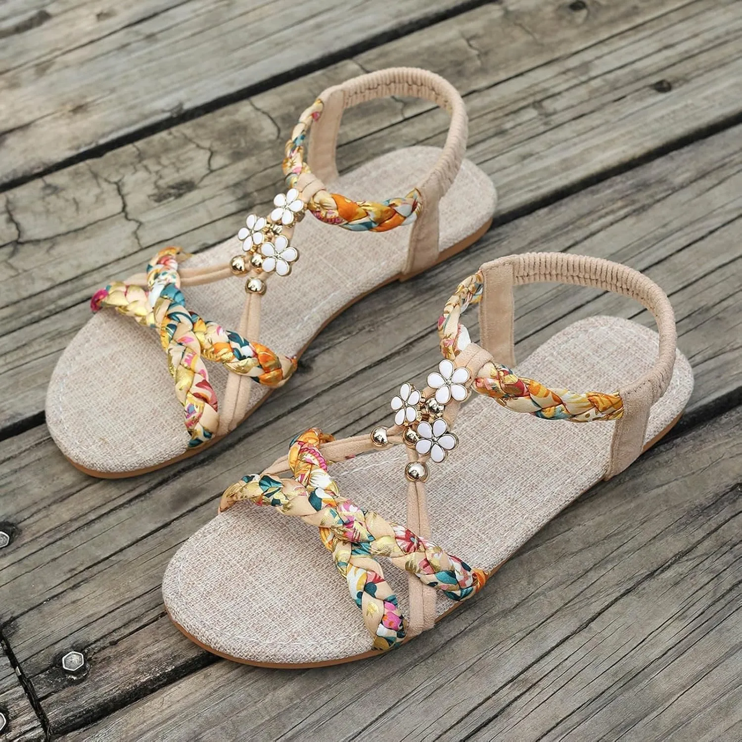 Women's Beaded Boho Sandals 2025 - Dressy & Comfortable - Ideal for Summer Outings & Beach Vacations